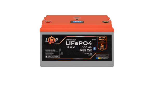 Акумулятор LP LiFePO4 12,8V - 100 Ah (1280Wh) (BMS 100A/50А) пластик LCD Smart BT - 633512