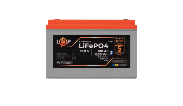 Акумулятор LP LiFePO4 12,8V - 100 Ah (1280Wh) (BMS 100A/50А) пластик LCD Smart BT - 633512