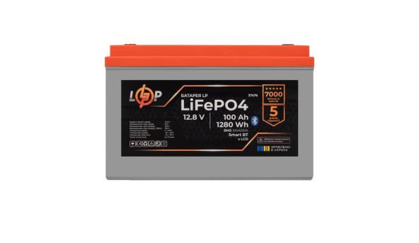 Аккумулятор LP LiFePO4 12,8V - 100 Ah (1280Wh) (BMS 100A/50А) пластик LCD Smart BT