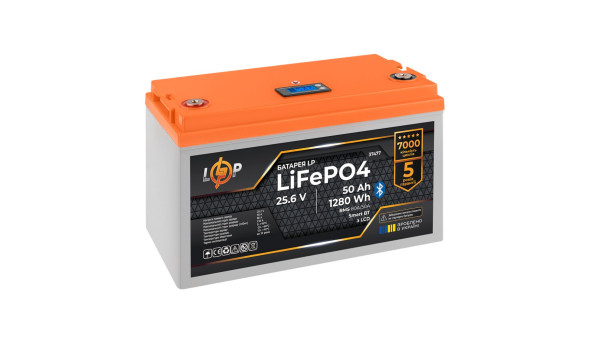 Акумулятор LP LiFePO4 25,6V - 50 Ah (1280Wh) (BMS 80A/50А) пластик LCD Smart BT - 633513