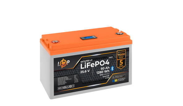 Акумулятор LP LiFePO4 25,6V - 50 Ah (1280Wh) (BMS 80A/50А) пластик LCD Smart BT - 633513