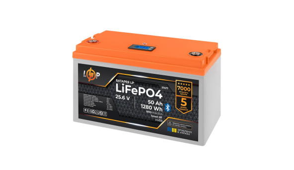 Акумулятор LP LiFePO4 25,6V - 50 Ah (1280Wh) (BMS 80A/50А) пластик LCD Smart BT - 633513