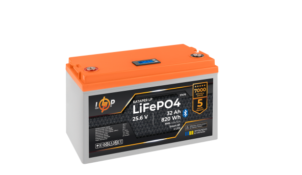Акумулятор LP LiFePO4 25,6V - 32 Ah (820Wh) (BMS 40А/32A) пластик LCD Smart BT - 633514