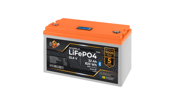 Акумулятор LP LiFePO4 25,6V - 32 Ah (820Wh) (BMS 40А/32A) пластик LCD Smart BT - 633514