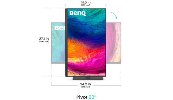 TFT 27" BenQ PD2706QN, QHD, IPS, HDMI, DP, USB-C, HAS, Pivot, колонки, темно сірий - 634178