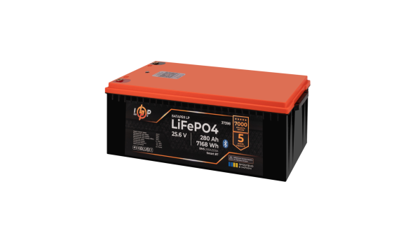 Акумулятор LP LiFePO4 25,6V - 280 Ah (7168Wh) (BMS 200A/200А) пластик Smart BT - 634497