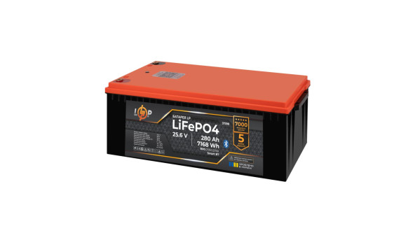 Акумулятор LP LiFePO4 25,6V - 280 Ah (7168Wh) (BMS 200A/200А) пластик Smart BT - 634497