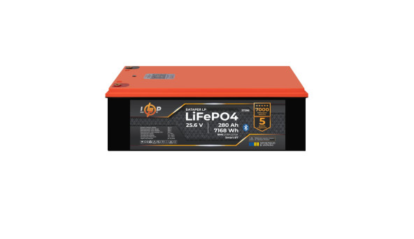 Акумулятор LP LiFePO4 25,6V - 280 Ah (7168Wh) (BMS 200A/200А) пластик Smart BT - 634497