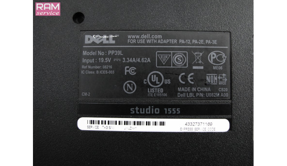 Нижня частина корпуса, для ноутбука, Dell Studio 1555 (PP39L), 15.6'', EAFM8004010, Б/В, В хорошому стані