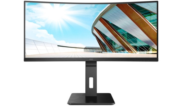 TFT 34" AOC CU34P2A, 3440x1440, VA, 100Гц, вигнутий, DP, HDMI x 2, USB, колонки, чорний