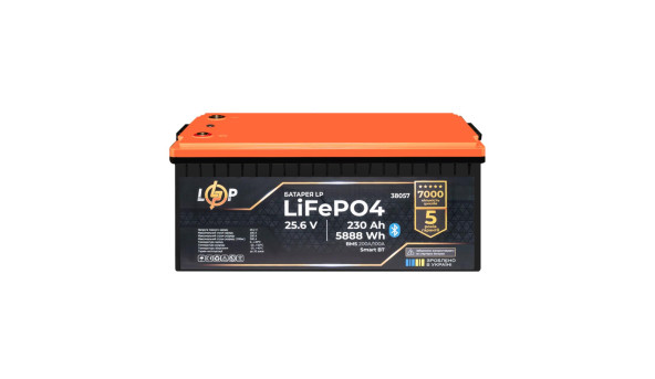 Акумулятор LP LiFePO4 25,6V - 230 Ah (5888Wh) (BMS 200A/100А) пластик Smart BT - 636788