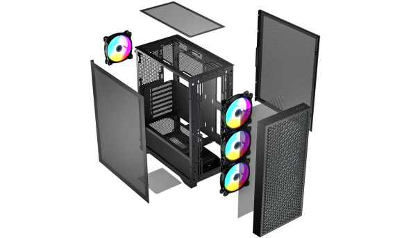 Корпус LogicConcept DART PRO ARGB MIDI BLACK MESH fans 4x120mm без БЖ ATX - 636878