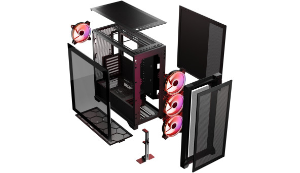 Корпус Modecom VOLCANO EXPANSE S ARGB 4x140mm fans MIDI USB 3.0x2+TYPE-C BLACK без БЖ ATX - 636884