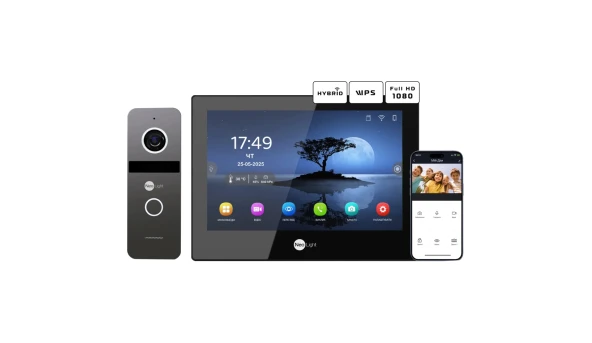 Комплект видеодомофона Neolight ALPHA Hybrid Black + SOLO IP Graphite с уголком, PoE адаптер для вызовной панели