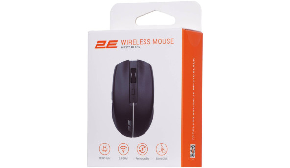 Миша 2E MF270 Rechargeable, White LED, WL, чорний - 637096
