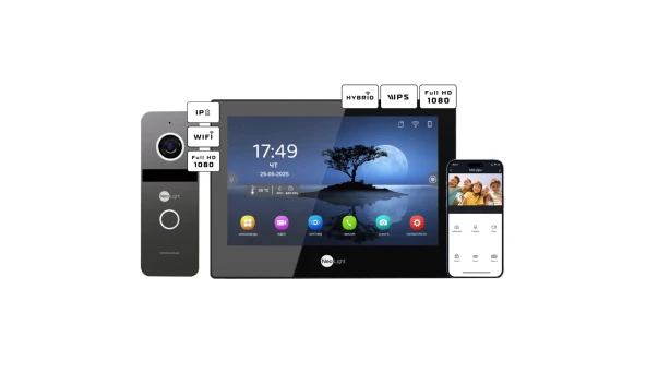 Комплект видеодомофона Neolight ALPHA Hybrid Black + SOLO IPW Graphite с уголком, PoE адаптер для вызовной панели