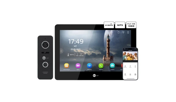 Комплект видеодомофона Neolight MEZZO Hybrid Black + PRIME FHD Black с уголком