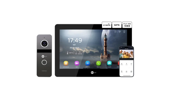 Комплект видеодомофона Neolight MEZZO Hybrid Black + SOLO IP Graphite с уголком, PoE адаптер для вызовной панели