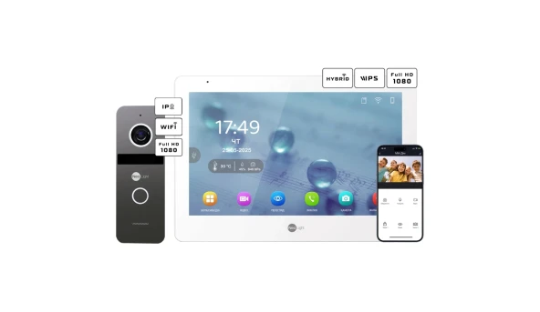 Комплект видеодомофона Neolight MEZZO Hybrid + SOLO IPW Graphite с уголком, PoE адаптер для вызовной панели