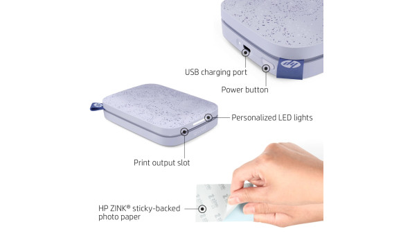 Фотодрукарка портативна HP Sprocket Purple (2"x3",313x400dpi,Zink, 64MB,Bluetooth, колір фіолетовий) - 637555