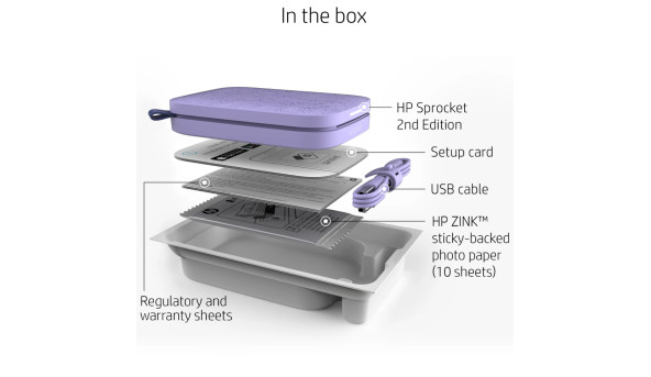 Фотодрукарка портативна HP Sprocket Purple (2"x3",313x400dpi,Zink, 64MB,Bluetooth, колір фіолетовий) - 637555