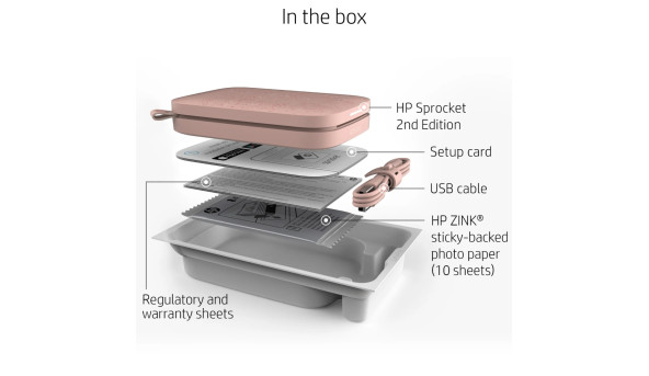 Фотодрукарка портативна HP Sprocket Pink (2"x3",313x400dpi,Zink, 64MB,Bluetooth, колір рожевий) - 637556