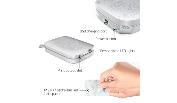 Фотодрукарка портативна HP Sprocket White (2"x3",313x400dpi,Zink, 64MB,Bluetooth, колір білий) - 637557