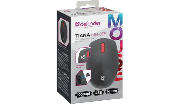Мишка Defender Tiana MB-055, бездротова, 3кн., 1000 dpi, безшумна, чорна - 637752