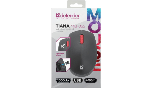 Мишка Defender Tiana MB-055, бездротова, 3кн., 1000 dpi, безшумна, чорна - 637752