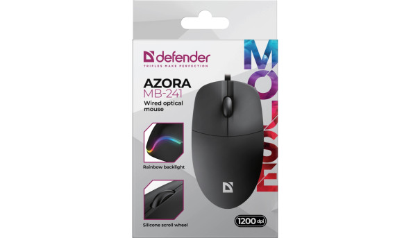 Мишка Defender Azora MB-241, 3кн.,1200dpi, чорна - 637760