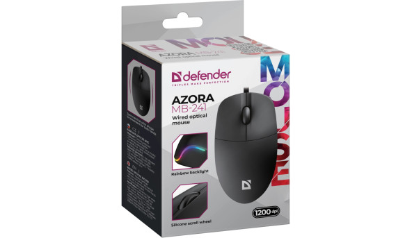 Мишка Defender Azora MB-241, 3кн.,1200dpi, чорна - 637760