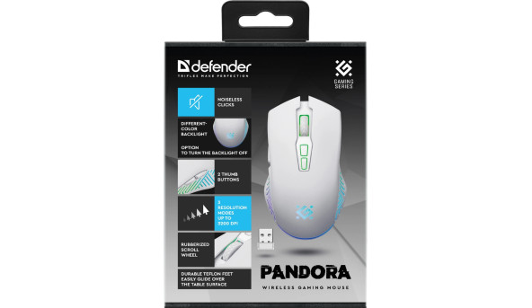 Мишка Defender Pandora GM-502, бездротова, ігрова, 7кн., 3200 dpi., 500 mAh, чорна - 637761