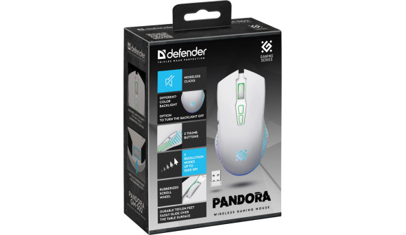 Мишка Defender Pandora GM-502, бездротова, ігрова, 7кн., 3200 dpi., 500 mAh, чорна - 637761