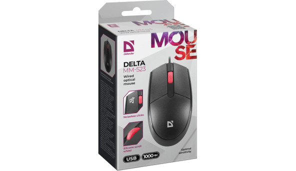 Мишка Defender Delta MM-523, 3кн.,1000dpi, безшумна чорна - 637767