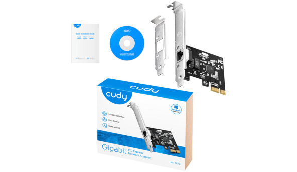 Мережева плата Cudy PE10, Gigabit PCI Express Network Adapter, Realtek Chipset, 10/100/1000Mbps RJ45 - 638045