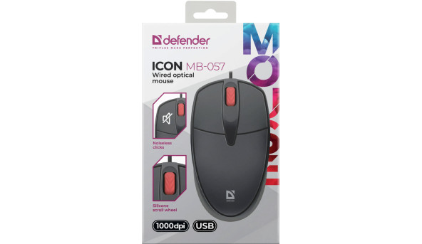 Мишка Defender Icon MB-057, 3кн.,1000 dpi, безшумна, чорна - 638311