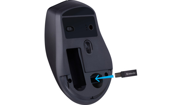 Мишка Defender Effect X MS-095, бездротова, 6 кн. до 1600 dpi, безшумна, чорна - 638320