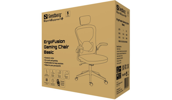 Крісло ігрове Sandberg ErgoFusion Gaming Chair Basic, чорне - 639457
