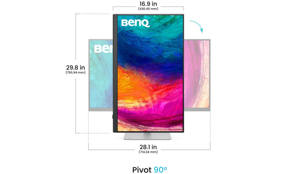 TFT 32" BenQ PD3226G, IPS, 4K, 144Hz, HDMI, DP, USB-C, HAS, Pivot, кол., біло-сріблястий - 640671