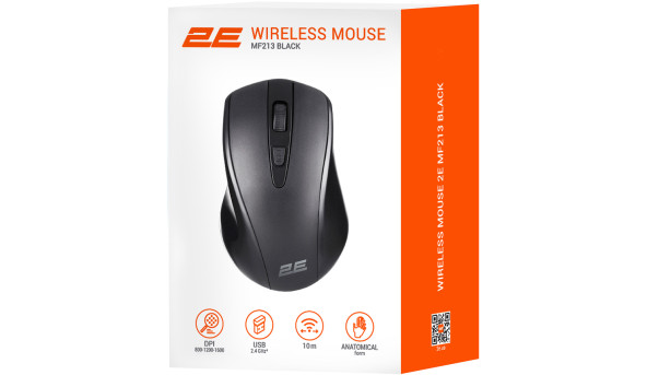 Мишка 2Е MF213, бездротова, 1600dpi, 4 кн., чорна USB - 640915