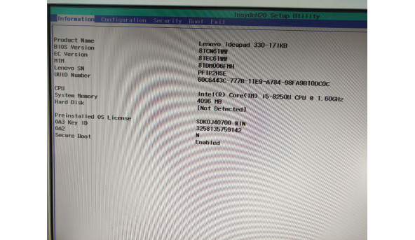 Материнська плата для ноутбука Lenovo IdeaPad 330-15IKB EG521EG522EZ511EG721NM-B451 5B20R19869 i5-8250U SR3LA Б/У - 641158