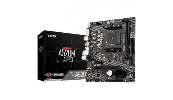 MSI A520M-A PRO (AM4/A520, 2*DDR4, PCIex16, DVI-D/HDMI, 4xSATAІІІ, M.2, GLan, 8ch, mATX) - 641623