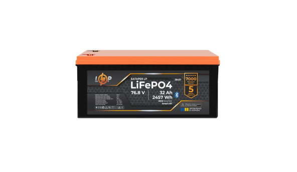 Акумулятор LP LiFePO4 76,8V - 32 Ah (2457Wh) (BMS 64A/32А) пластик Smart BT - 641671
