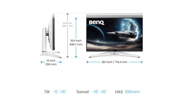 TFT 31.5" BenQ EX321UX, 4K UHD, IPS, 144Hz, HDMI, DP, USB- C, USB-hub, білий - 641945