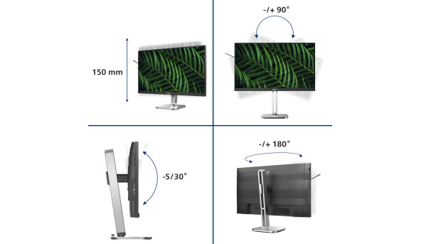 TFT 27" Philips 27B2G5500, QHD IPS,100Hz, 2xHDMI, DP, USB-hub, HAS, Pivot, кол., сріблясто-сірий - 642769