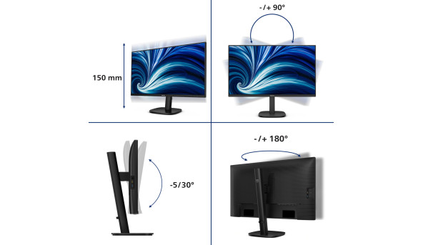 TFT 27" Philips 27B2U3601, QHD, IPS, 120Гц, HDMI, DP, USB-C, RJ-45, USB-hub, HAS,Pivot, кол., чорний - 643189