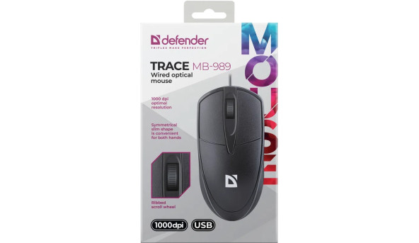Мишка Defender Trace MB-989, USB, 3кн., 1000dpi, чорна - 644200