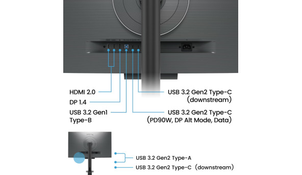 TFT 31.5" BenQ RD320UA, 4K, IPS, 2xHDMI, DP, USB-C, Pivot, колонки, сірий - 646202