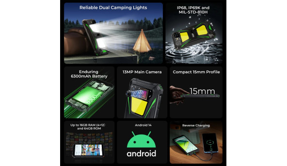 Смартфон Oukitel G5 6" HD+ /4GB/128GB T310 /6300mAh /13+5Мп/ IP69K/Green - 648312