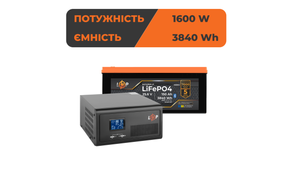 Комплект резервного питания LogicPower ИБП 1600W + литиевая (LiFePO4) батарея 3840 Wh - 649331